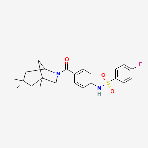 molecular formula C23H27FN2O3S B3994963 4-FLUORO-N-(4-{1,3,3-TRIMETHYL-6-AZABICYCLO[3.2.1]OCTANE-6-CARBONYL}PHENYL)BENZENE-1-SULFONAMIDE 