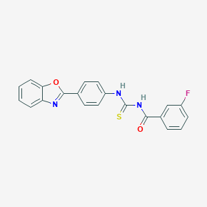 molecular formula C21H14FN3O2S B399517 N-({[4-(1,3-benzoxazol-2-yl)phenyl]amino}carbonothioyl)-3-fluorobenzamide 