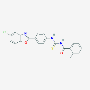 molecular formula C22H16ClN3O2S B399526 N-{[4-(5-chloro-1,3-benzoxazol-2-yl)phenyl]carbamothioyl}-2-methylbenzamide 