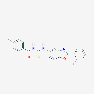 molecular formula C23H18FN3O2S B399530 N-{[2-(2-fluorophenyl)-1,3-benzoxazol-5-yl]carbamothioyl}-3,4-dimethylbenzamide 