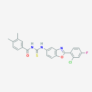 molecular formula C23H17ClFN3O2S B399532 N-{[2-(2-chloro-4-fluorophenyl)-1,3-benzoxazol-5-yl]carbamothioyl}-3,4-dimethylbenzamide 