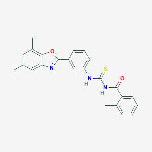 molecular formula C24H21N3O2S B399535 N-{[3-(5,7-dimethyl-1,3-benzoxazol-2-yl)phenyl]carbamothioyl}-2-methylbenzamide 