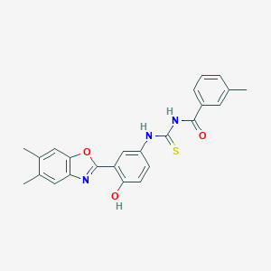 molecular formula C24H21N3O3S B399538 N-[3-(5,6-dimethyl-1,3-benzoxazol-2-yl)-4-hydroxyphenyl]-N'-(3-methylbenzoyl)thiourea CAS No. 385420-95-1