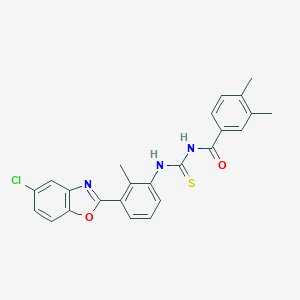 molecular formula C24H20ClN3O2S B399544 N-{[3-(5-chloro-1,3-benzoxazol-2-yl)-2-methylphenyl]carbamothioyl}-3,4-dimethylbenzamide 
