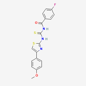 molecular formula C18H14FN3O2S2 B3995508 4-fluoro-N-{[4-(4-methoxyphenyl)-1,3-thiazol-2-yl]carbamothioyl}benzamide 