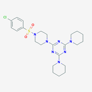 molecular formula C23H32ClN7O2S B399561 1-{[4-(4,6-Dipiperidyl(1,3,5-triazin-2-yl))piperazinyl]sulfonyl}-4-chlorobenze ne 