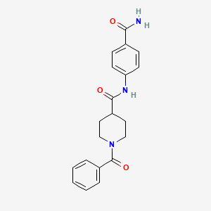 molecular formula C20H21N3O3 B3995855 N-[4-(aminocarbonyl)phenyl]-1-benzoyl-4-piperidinecarboxamide 