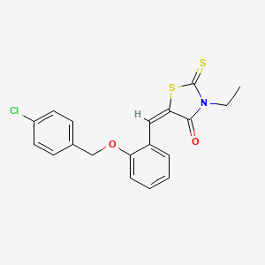 molecular formula C19H16ClNO2S2 B3995892 (5E)-5-({2-[(4-CHLOROPHENYL)METHOXY]PHENYL}METHYLIDENE)-3-ETHYL-2-SULFANYLIDENE-1,3-THIAZOLIDIN-4-ONE 