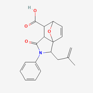 molecular formula C19H19NO4 B3996061 2-(2-methyl-2-propen-1-yl)-4-oxo-3-phenyl-10-oxa-3-azatricyclo[5.2.1.0~1,5~]dec-8-ene-6-carboxylic acid 