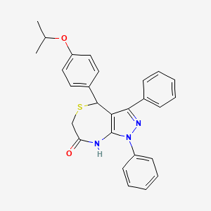 molecular formula C27H25N3O2S B3996159 1,3-diphenyl-4-[4-(propan-2-yloxy)phenyl]-4,8-dihydro-1H-pyrazolo[3,4-e][1,4]thiazepin-7(6H)-one 