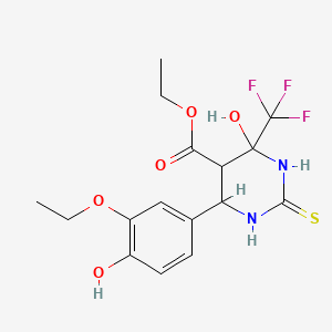 Ethyl 6-(3-ethoxy-4-hydroxyphenyl)-4-hydroxy-2-thioxo-4-(trifluoromethyl)hexahydropyrimidine-5-carboxylate