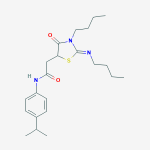 molecular formula C22H33N3O2S B399624 2-[3-butyl-2-(butylimino)-4-oxo-1,3-thiazolidin-5-yl]-N-(4-isopropylphenyl)acetamide 