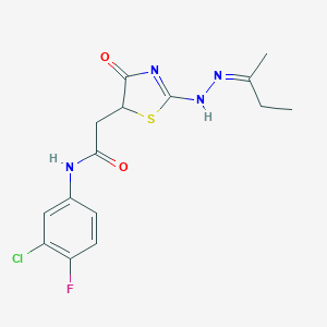2-[2-[(2Z)-2-butan-2-ylidenehydrazinyl]-4-oxo-1,3-thiazol-5-yl]-N-(3-chloro-4-fluorophenyl)acetamide