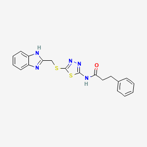 N-[5-(1H-benzimidazol-2-ylmethylsulfanyl)-1,3,4-thiadiazol-2-yl]-3-phenylpropanamide