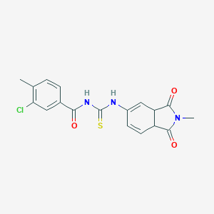 molecular formula C18H16ClN3O3S B399634 3-chloro-4-methyl-N-[(2-methyl-1,3-dioxo-2,3,3a,7a-tetrahydro-1H-isoindol-5-yl)carbamothioyl]benzamide 
