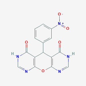 9-(3-nitrophenyl)-2-oxa-4,6,12,14-tetrazatricyclo[8.4.0.03,8]tetradeca-1(10),3(8),4,13-tetraene-7,11-dione