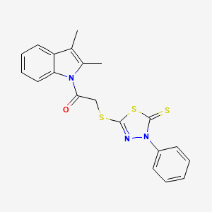 molecular formula C20H17N3OS3 B3996769 5-{[2-(2,3-dimethyl-1H-indol-1-yl)-2-oxoethyl]thio}-3-phenyl-1,3,4-thiadiazole-2(3H)-thione 