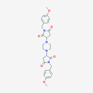 molecular formula C28H32N4O6 B399686 1-(4-Methoxybenzyl)-3-{4-[1-(4-methoxybenzyl)-2,5-dioxo-3-pyrrolidinyl]-1-piperazinyl}-2,5-pyrrolidinedione 