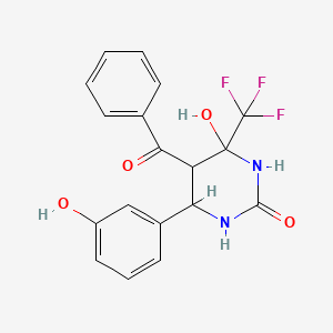 molecular formula C18H15F3N2O4 B3996867 4-hydroxy-6-(3-hydroxyphenyl)-5-(phenylcarbonyl)-4-(trifluoromethyl)tetrahydropyrimidin-2(1H)-one 