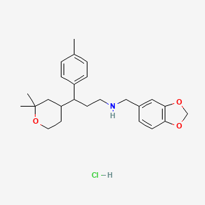 N-(1,3-benzodioxol-5-ylmethyl)-3-(2,2-dimethyloxan-4-yl)-3-(4-methylphenyl)propan-1-amine;hydrochloride