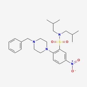 molecular formula C25H36N4O4S B3996978 2-(4-benzylpiperazin-1-yl)-N,N-bis(2-methylpropyl)-5-nitrobenzenesulfonamide 