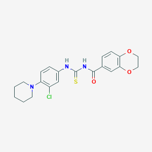 molecular formula C21H22ClN3O3S B399700 N-[[3-chloro-4-(1-piperidinyl)anilino]-sulfanylidenemethyl]-2,3-dihydro-1,4-benzodioxin-6-carboxamide 