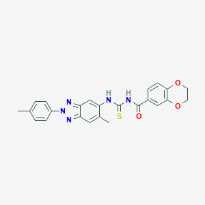 molecular formula C24H21N5O3S B399706 N-{[6-methyl-2-(4-methylphenyl)-2H-benzotriazol-5-yl]carbamothioyl}-2,3-dihydro-1,4-benzodioxine-6-carboxamide 