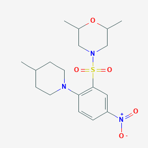 molecular formula C18H27N3O5S B3997065 2,6-dimethyl-4-[2-(4-methylpiperidin-1-yl)-5-nitrophenyl]sulfonylmorpholine 