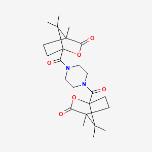 molecular formula C24H34N2O6 B3997097 1,1'-(Piperazine-1,4-diyldicarbonyl)bis(4,7,7-trimethyl-2-oxabicyclo[2.2.1]heptan-3-one) 