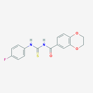 molecular formula C16H13FN2O3S B399712 N-[(4-fluoroanilino)-sulfanylidenemethyl]-2,3-dihydro-1,4-benzodioxin-6-carboxamide 