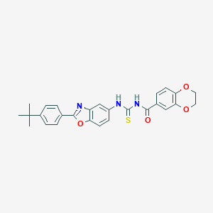 molecular formula C27H25N3O4S B399713 N-{[2-(4-tert-butylphenyl)-1,3-benzoxazol-5-yl]carbamothioyl}-2,3-dihydro-1,4-benzodioxine-6-carboxamide 