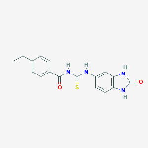 molecular formula C17H16N4O2S B399714 4-ethyl-N-[(2-oxo-2,3-dihydro-1H-benzimidazol-5-yl)carbamothioyl]benzamide 