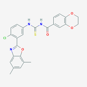 molecular formula C25H20ClN3O4S B399718 N-{[4-chloro-3-(5,7-dimethyl-1,3-benzoxazol-2-yl)phenyl]carbamothioyl}-2,3-dihydro-1,4-benzodioxine-6-carboxamide 
