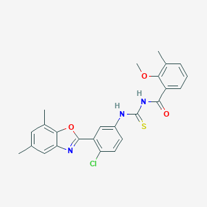 molecular formula C25H22ClN3O3S B399719 N-[4-chloro-3-(5,7-dimethyl-1,3-benzoxazol-2-yl)phenyl]-N'-(2-methoxy-3-methylbenzoyl)thiourea 