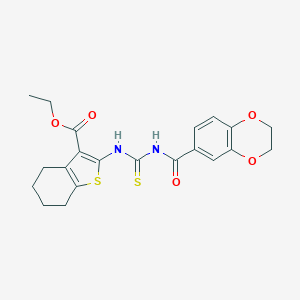 molecular formula C21H22N2O5S2 B399723 Ethyl 2-{[(2,3-dihydro-1,4-benzodioxin-6-ylcarbonyl)carbamothioyl]amino}-4,5,6,7-tetrahydro-1-benzothiophene-3-carboxylate 