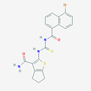 molecular formula C20H16BrN3O2S2 B399746 2-({[(5-bromo-1-naphthoyl)amino]carbothioyl}amino)-5,6-dihydro-4H-cyclopenta[b]thiophene-3-carboxamide 