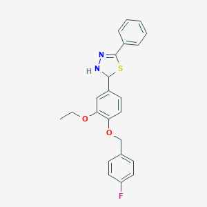 molecular formula C23H21FN2O2S B399750 2-{3-Ethoxy-4-[(4-fluorobenzyl)oxy]phenyl}-5-phenyl-2,3-dihydro-1,3,4-thiadiazole 