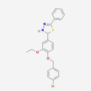molecular formula C23H21BrN2O2S B399752 2-{4-[(4-Bromobenzyl)oxy]-3-ethoxyphenyl}-5-phenyl-2,3-dihydro-1,3,4-thiadiazole 