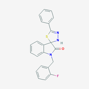 molecular formula C22H16FN3OS B399754 1-(2-fluorobenzyl)-5'-phenyl-1,2',3,3'-tetrahydrospiro(2H-indole-3,2'-[1,3,4]-thiadiazole)-2-one 