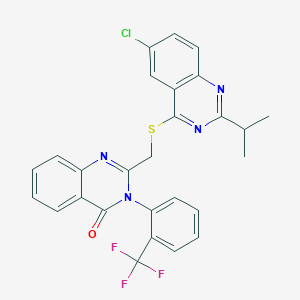 molecular formula C27H20ClF3N4OS B399757 2-{[(6-chloro-2-isopropyl-4-quinazolinyl)sulfanyl]methyl}-3-[2-(trifluoromethyl)phenyl]-4(3H)-quinazolinone 