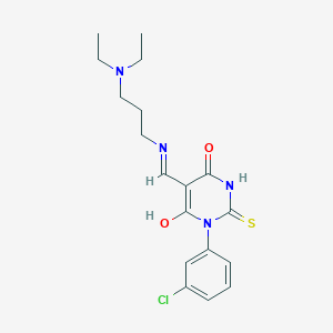 molecular formula C18H23ClN4O2S B399768 1-(3-chlorophenyl)-5-({[3-(diethylamino)propyl]amino}methylene)-2-thioxodihydro-4,6(1H,5H)-pyrimidinedione 