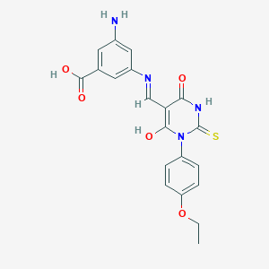 molecular formula C20H18N4O5S B399772 3-amino-5-{[(1-(4-ethoxyphenyl)-4,6-dioxo-2-thioxotetrahydro-5(2H)-pyrimidinylidene)methyl]amino}benzoic acid 