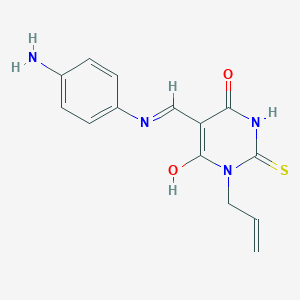 molecular formula C14H14N4O2S B399773 1-allyl-5-[(4-aminoanilino)methylene]-2-thioxodihydro-4,6(1H,5H)-pyrimidinedione 