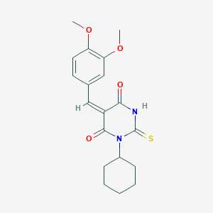 molecular formula C19H22N2O4S B399775 1-cyclohexyl-5-(3,4-dimethoxybenzylidene)-2-thioxodihydro-4,6(1H,5H)-pyrimidinedione 