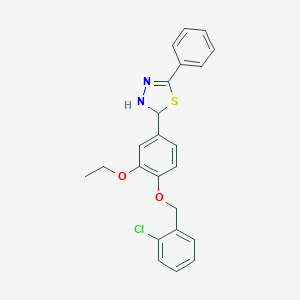 molecular formula C23H21ClN2O2S B399776 2-{4-[(2-Chlorobenzyl)oxy]-3-ethoxyphenyl}-5-phenyl-2,3-dihydro-1,3,4-thiadiazole 