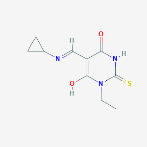 molecular formula C10H13N3O2S B399777 5-[(cyclopropylamino)methylene]-1-ethyl-2-thioxodihydro-4,6(1H,5H)-pyrimidinedione 