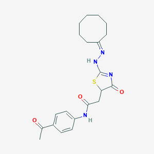 molecular formula C21H26N4O3S B399779 N-(4-acetylphenyl)-2-[2-(2-cyclooctylidenehydrazinyl)-4-oxo-1,3-thiazol-5-yl]acetamide 