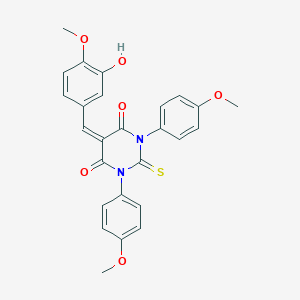 molecular formula C26H22N2O6S B399782 5-(3-hydroxy-4-methoxybenzylidene)-1,3-bis(4-methoxyphenyl)-2-thioxodihydro-4,6(1H,5H)-pyrimidinedione 