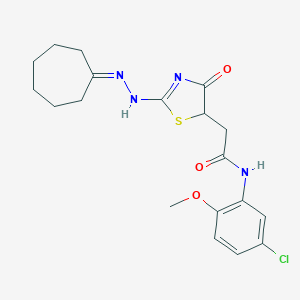 molecular formula C19H23ClN4O3S B399788 N-(5-chloro-2-methoxyphenyl)-2-[2-(2-cycloheptylidenehydrazinyl)-4-oxo-1,3-thiazol-5-yl]acetamide 