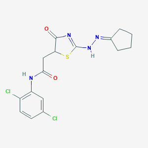 molecular formula C16H16Cl2N4O2S B399791 2-[2-(2-cyclopentylidenehydrazinyl)-4-oxo-1,3-thiazol-5-yl]-N-(2,5-dichlorophenyl)acetamide 